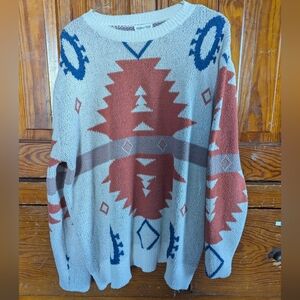 Aztec Main Strip Women's Crewneck Sweater - Rust and Blue Pattern